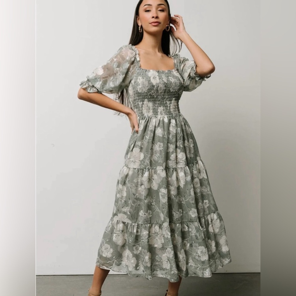 Baltic Born Sage Green Floral Long Sleeve Dress